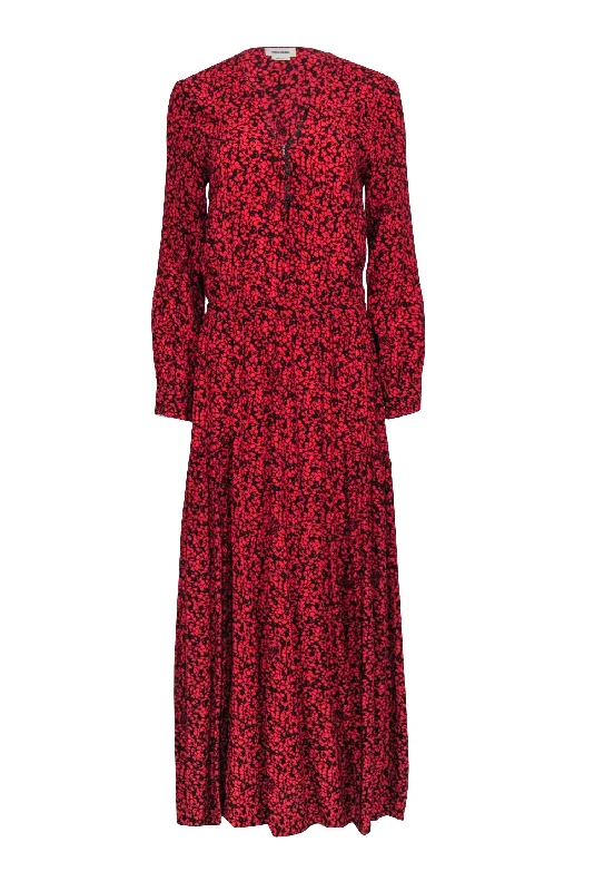 Zadig & Voltaire - Red & Black Floral Print Front Slit ""Rabella"" Maxi Dress Sz M