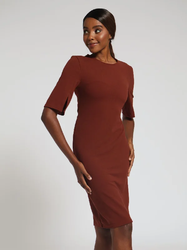 Flare Slit Sleeve Bodycon Dress - Chocolate