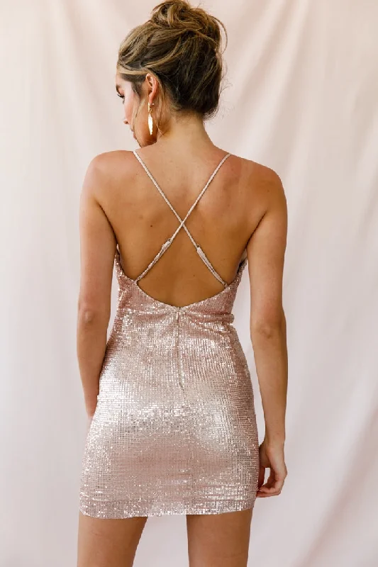 Forgiven Sequin Bodycon Mini Dress Rose Gold