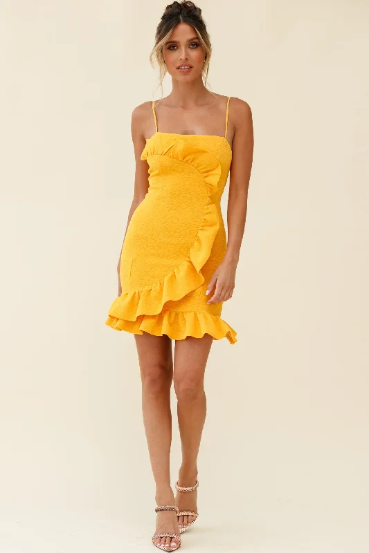 Juanita Half Moon Ruffle Detail Bodycon Dress Yellow