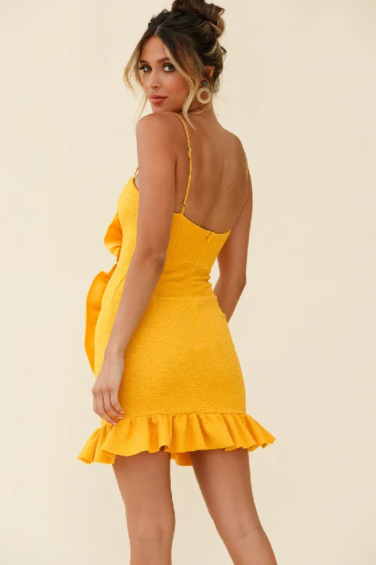 Juanita Half Moon Ruffle Detail Bodycon Dress Yellow