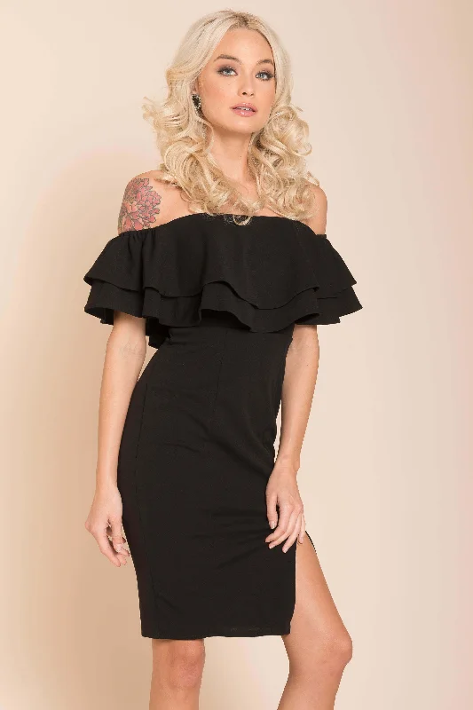 Manilla Ruffle Bodycon Dress Black