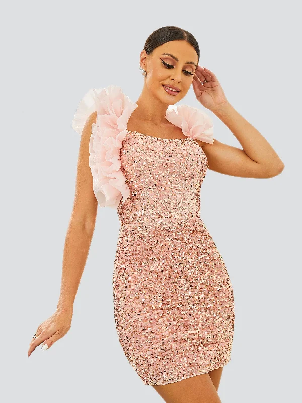 Ruffle Bodycon Mini Sequin Homecoming Dress RJ10370