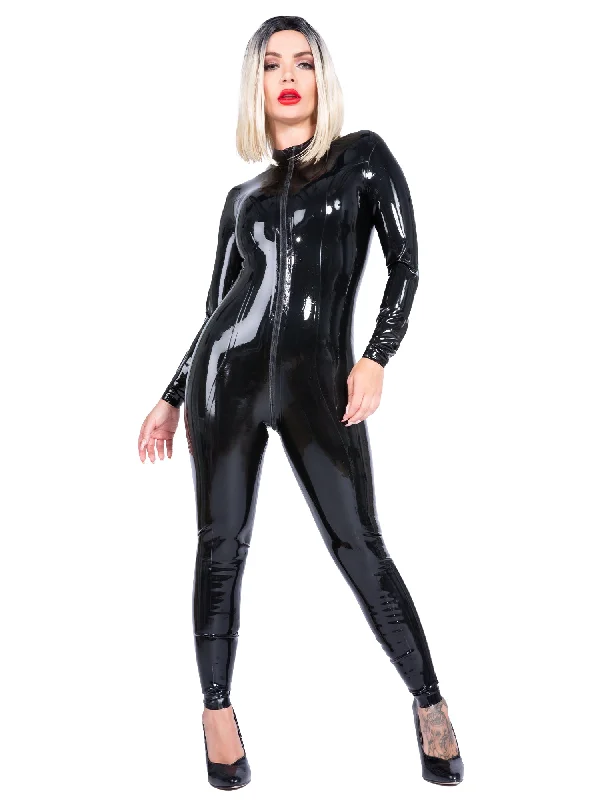 3 Way Zip Black Latex Catsuit