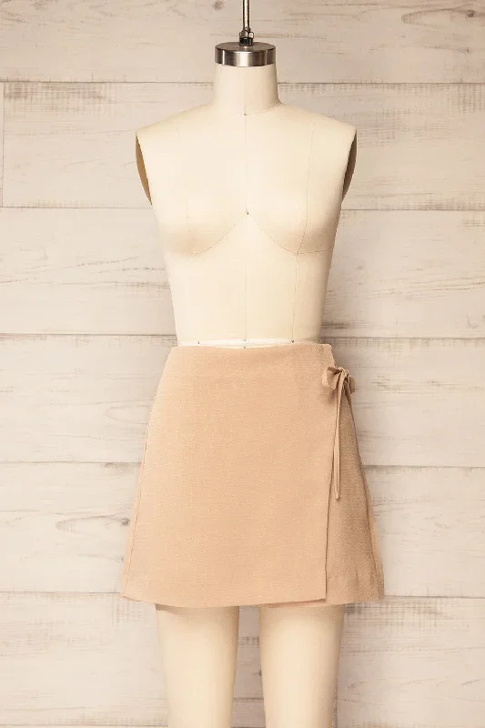 Akron | Beige Skort w/ Bow Detail