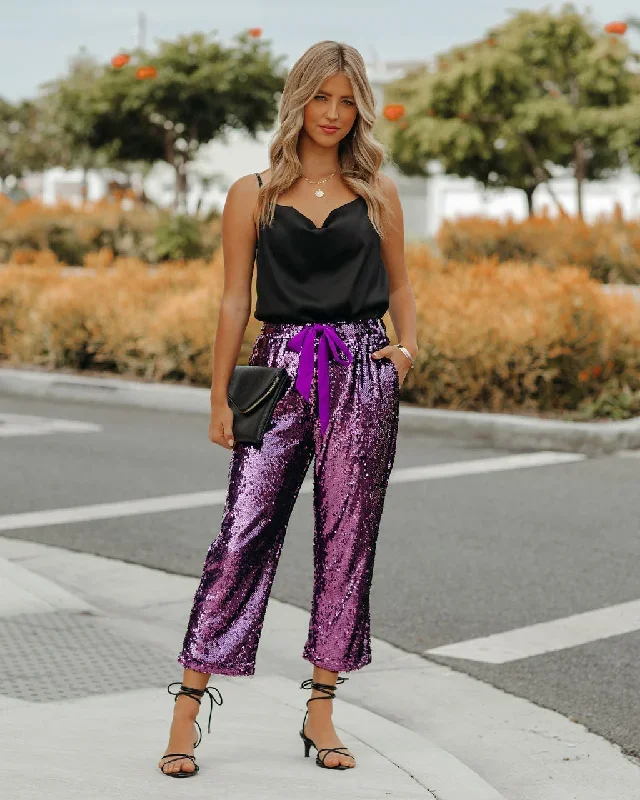 All Ritz Pocketed Sequin Crop Pants - Plum - FINAL SALE