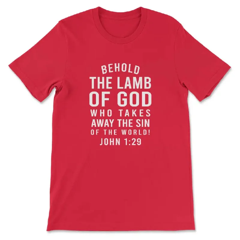 behold-the-lamb-of-god-who-takes-away-the-sin-of-the-world-john-1-29-womens-t-shirt