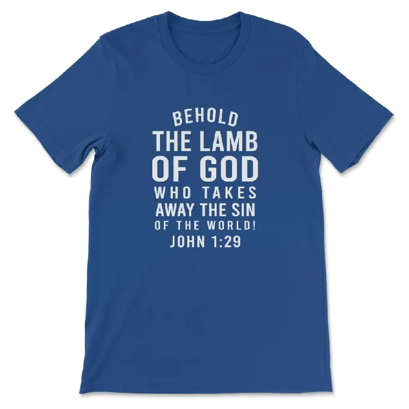 behold-the-lamb-of-god-who-takes-away-the-sin-of-the-world-john-1-29-womens-t-shirt