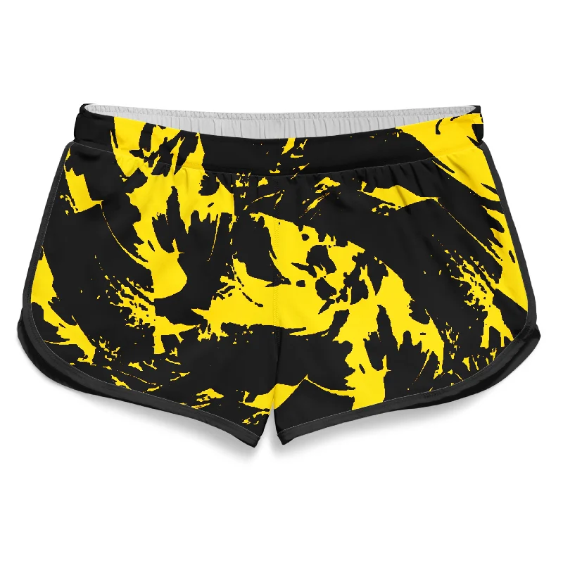 Black and Yellow Paint Splatter Women's Retro Shorts