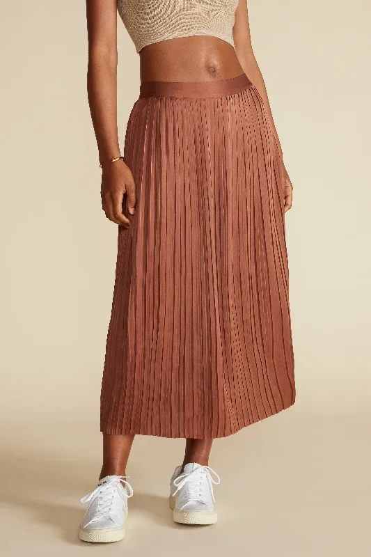 Blaze Pleated Recycled Sateen Skirt - Cafe