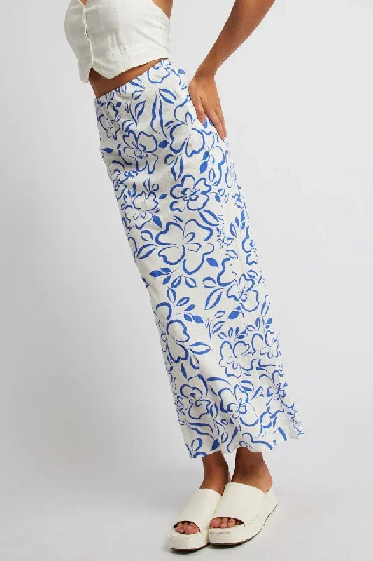 Blue Abstract Maxi Bias Skirt