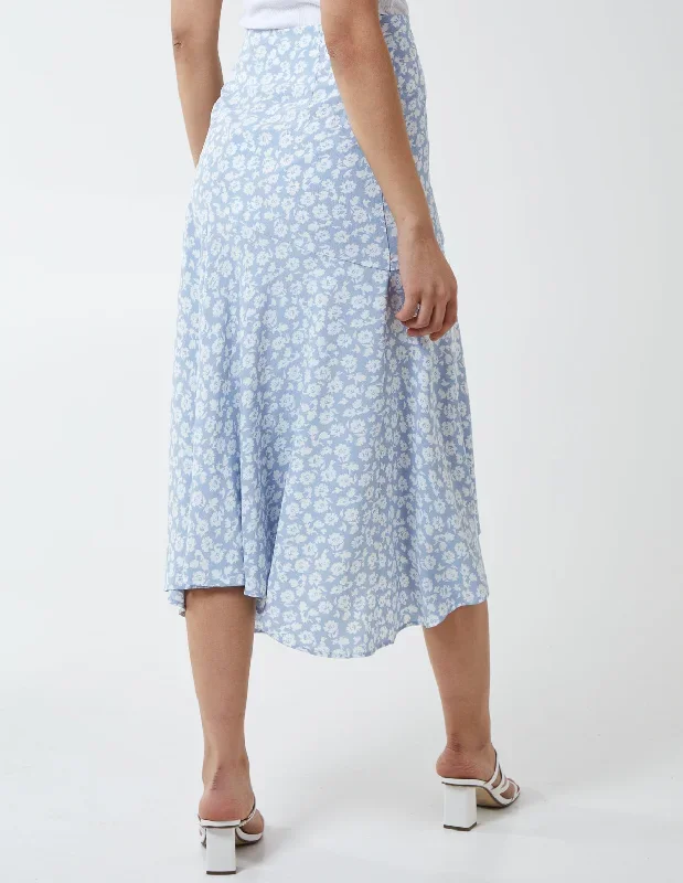 blue-floral-print-asymmetric-midi-skirt