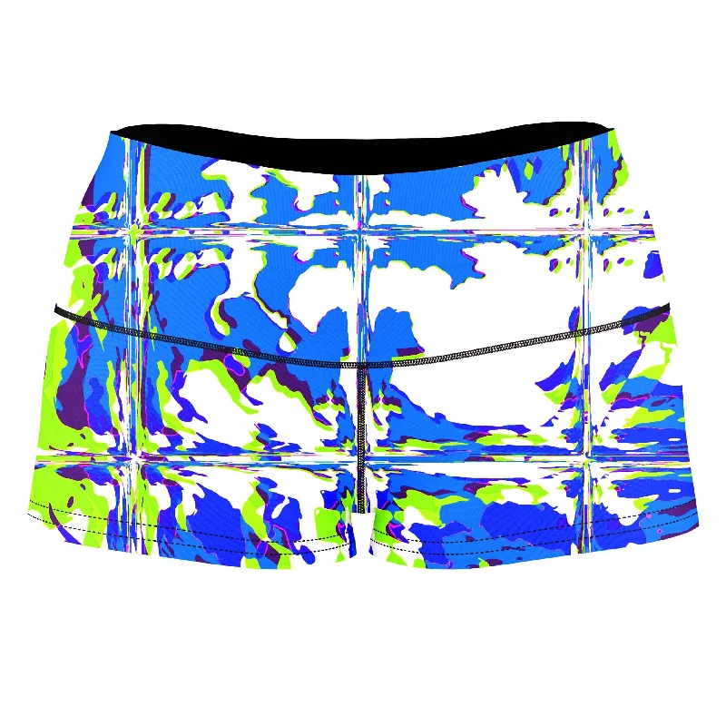 Blue Rave Glitch High-Waisted Women's Shorts