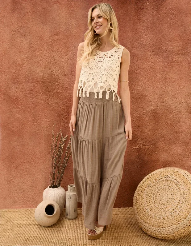 Shirring Waist Tiered Maxi Skirt