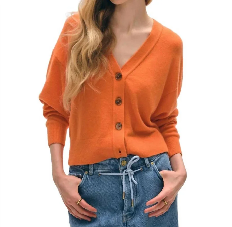 Cashmere Button Cardigan In Bright Tangerine