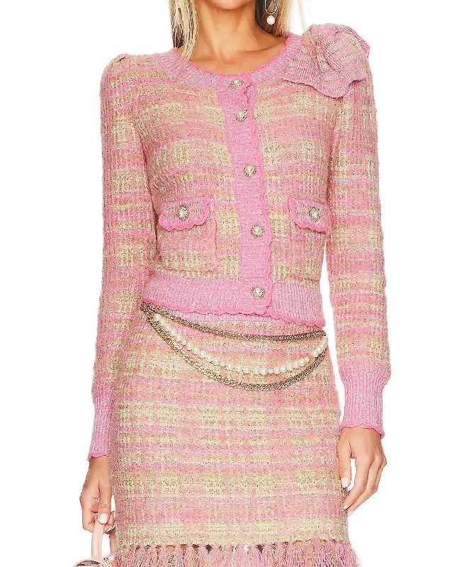 Chantria Crop Cardigan In Majestic Pink