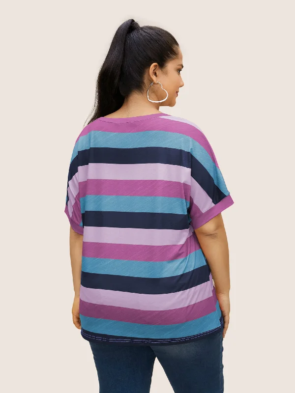 colored-striped-crew-neck-batwing-sleeve-t-shirt