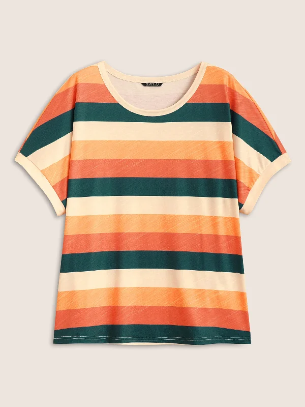 colored-striped-crew-neck-batwing-sleeve-t-shirt