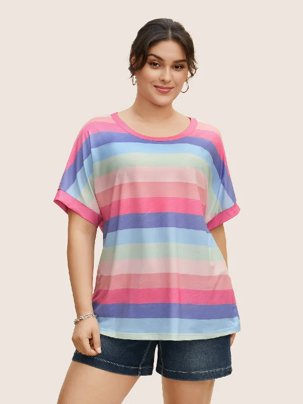 colored-striped-crew-neck-batwing-sleeve-t-shirt