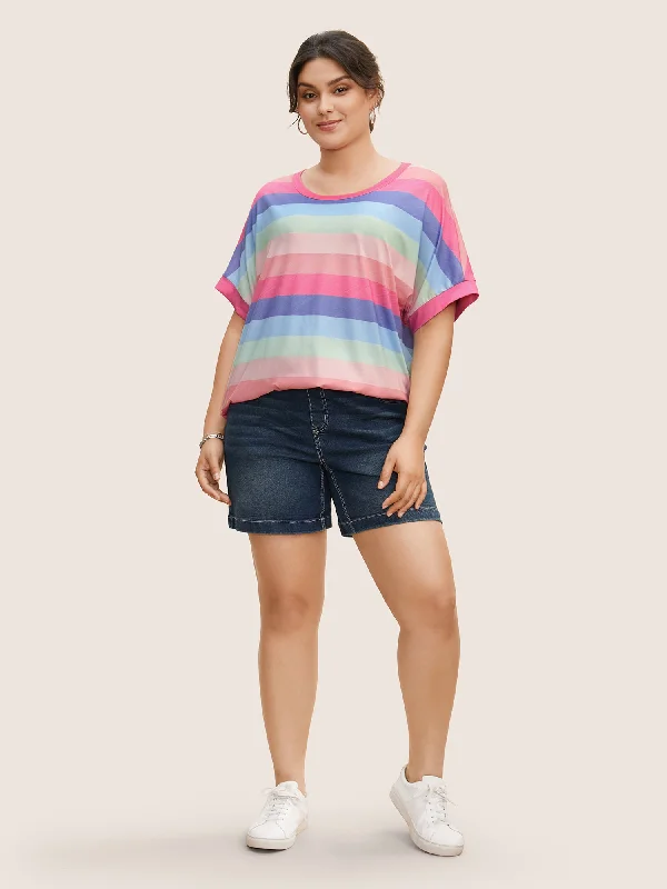 colored-striped-crew-neck-batwing-sleeve-t-shirt