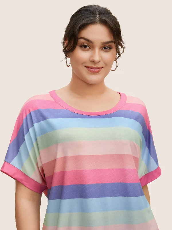 colored-striped-crew-neck-batwing-sleeve-t-shirt