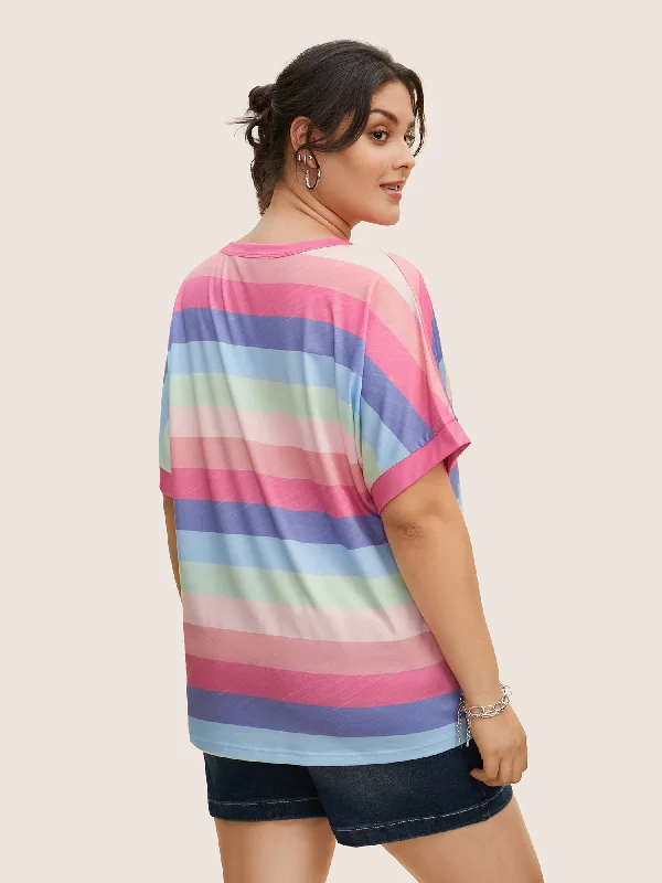 colored-striped-crew-neck-batwing-sleeve-t-shirt