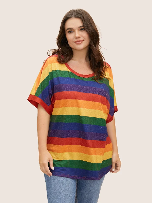 colored-striped-crew-neck-batwing-sleeve-t-shirt