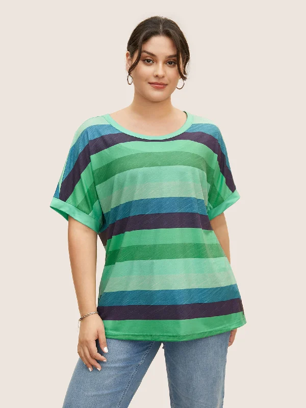 colored-striped-crew-neck-batwing-sleeve-t-shirt