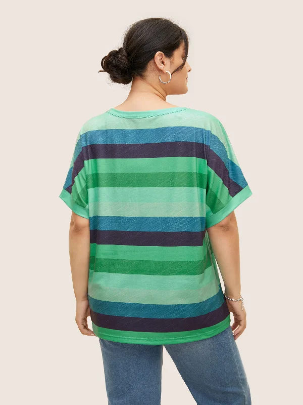 colored-striped-crew-neck-batwing-sleeve-t-shirt