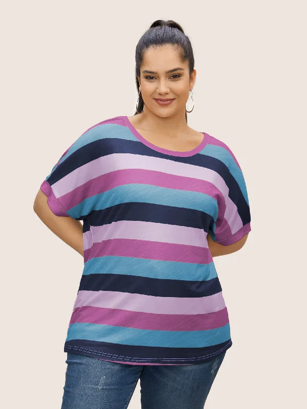 colored-striped-crew-neck-batwing-sleeve-t-shirt