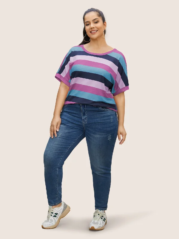 colored-striped-crew-neck-batwing-sleeve-t-shirt