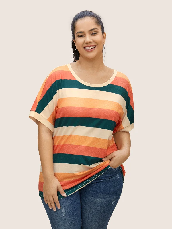 colored-striped-crew-neck-batwing-sleeve-t-shirt