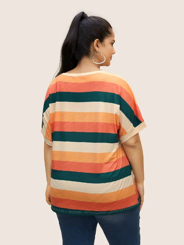 colored-striped-crew-neck-batwing-sleeve-t-shirt