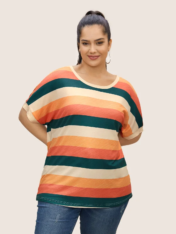 colored-striped-crew-neck-batwing-sleeve-t-shirt