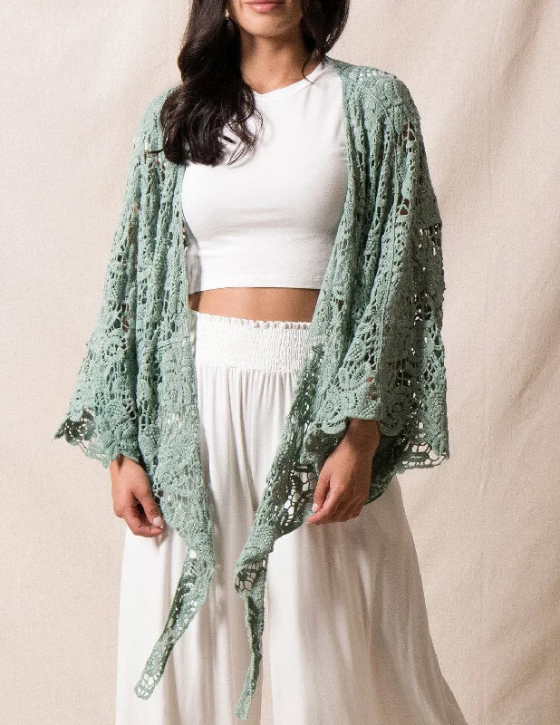 Cotton Lace Crochet Wrap - Mineral