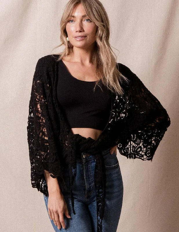 Cotton Lace Crochet Wrap - Black