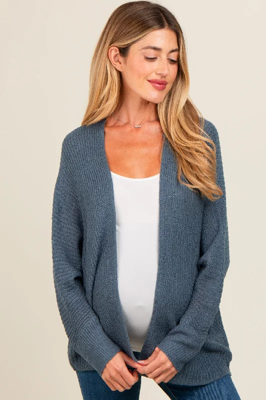 Dark Teal Knit Open Front Maternity Cardigan