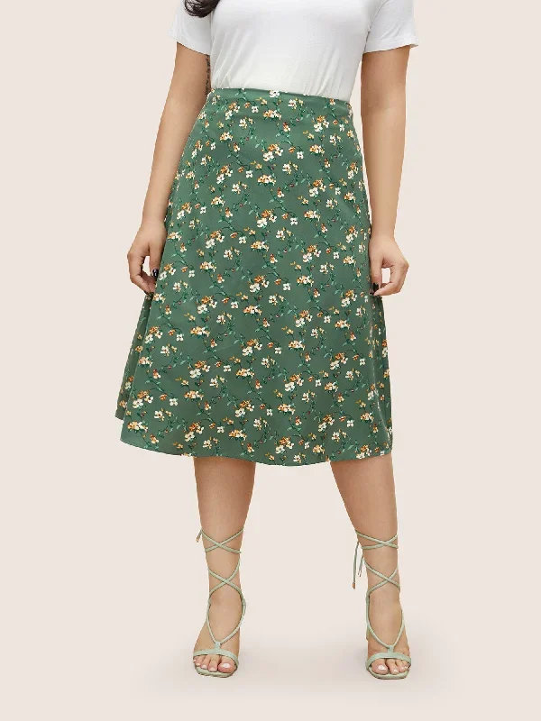 Ditsy Floral Print Zipper Fly Cropped Skirt