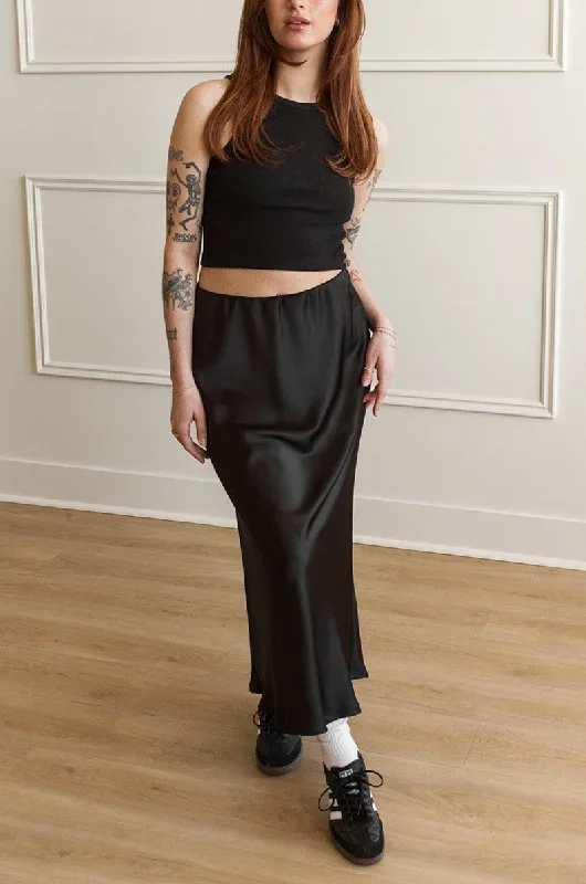 Ellye Black | Long Satin Skirt