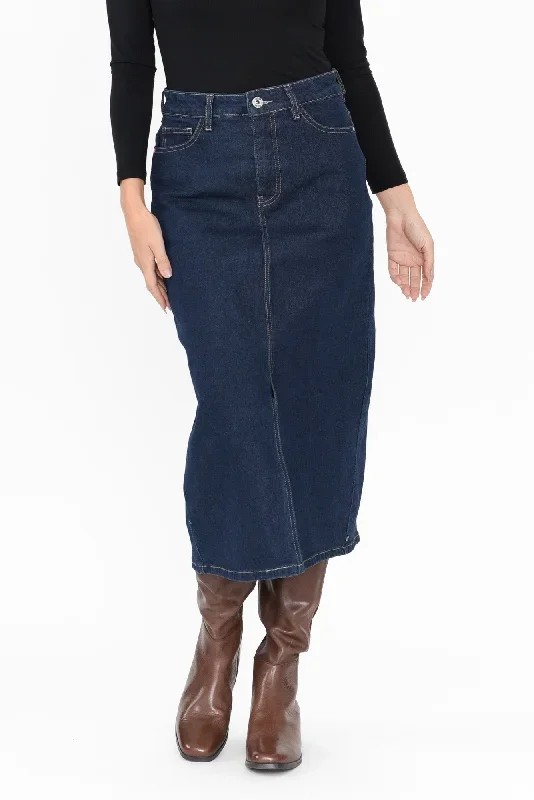 Eloise Dark Blue Denim Midi Skirt