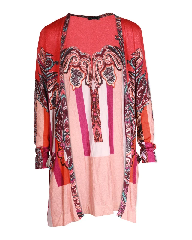 Etro Printed Open-Front Cardigan in Multicolor Silk