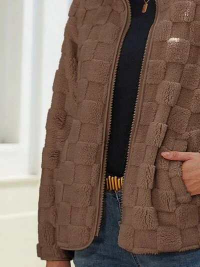 fuzzy-checkered-zip-up-jacket