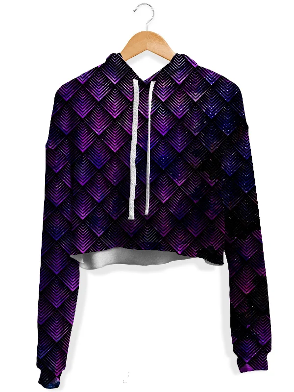 Galactic Dragon Scale Purple Fleece Crop Hoodie