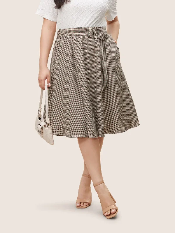 Gingham Buckle Detail Pocket Belted Skirt