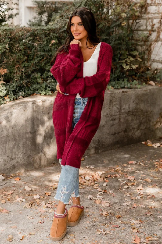 I Need You Maroon Fuzzy Textured Long Cardigan