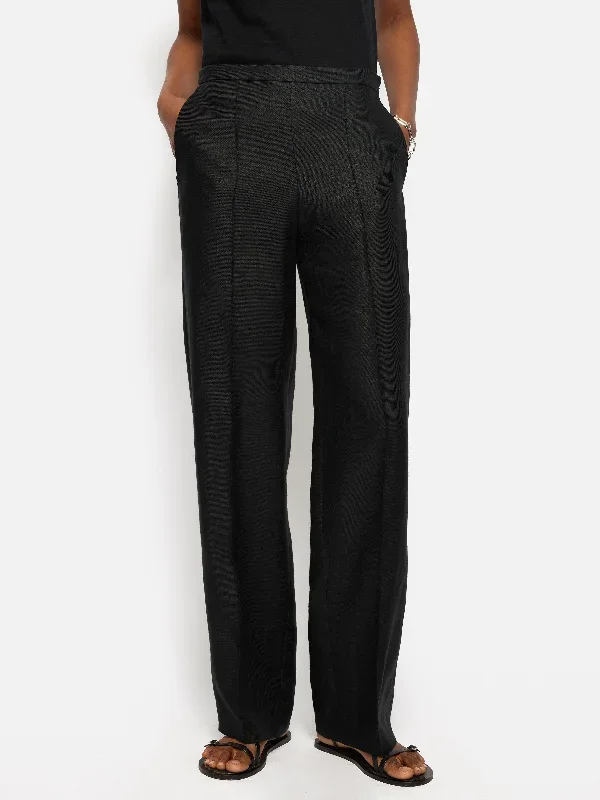 Irish Linen Twill Palazzo Trouser | Black