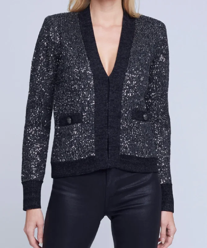 Jinny Cardigan In Black/charcoal Sequin