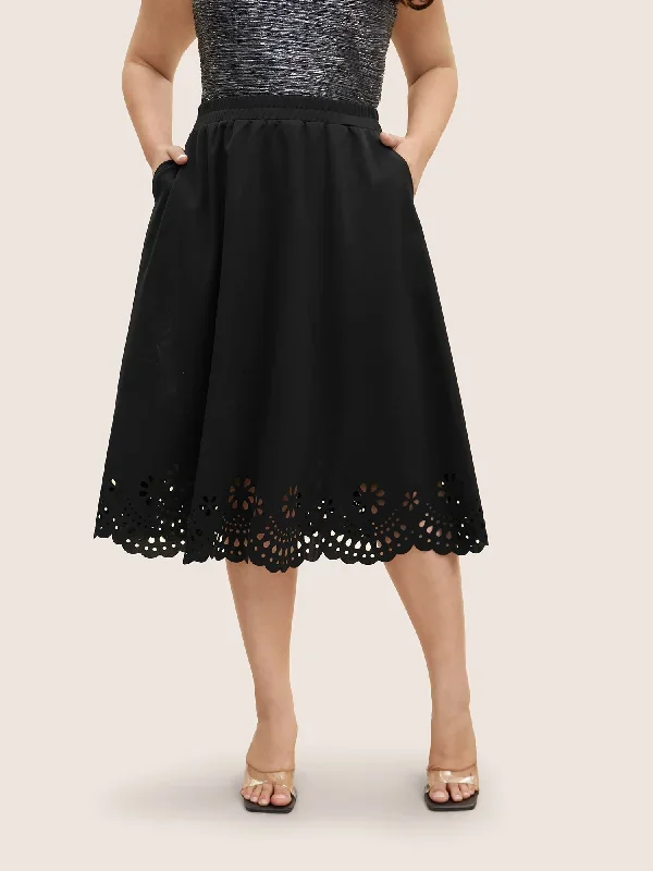 Laser Cut Elastic Waist Pocket Skirt