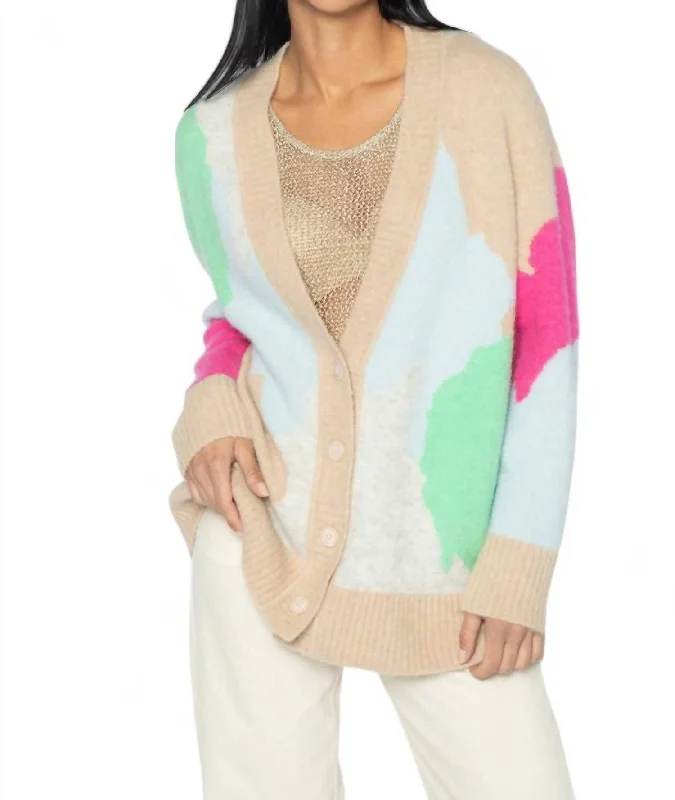 Lofty Intarsia Cardigan In Sand Multi