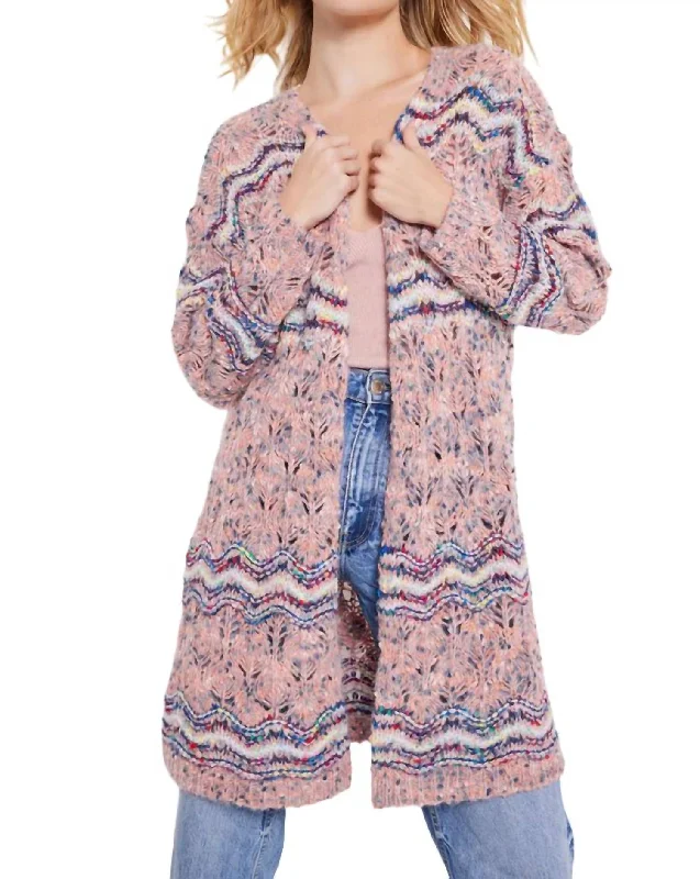 Lofty Lover Cardigan In Pink Multi